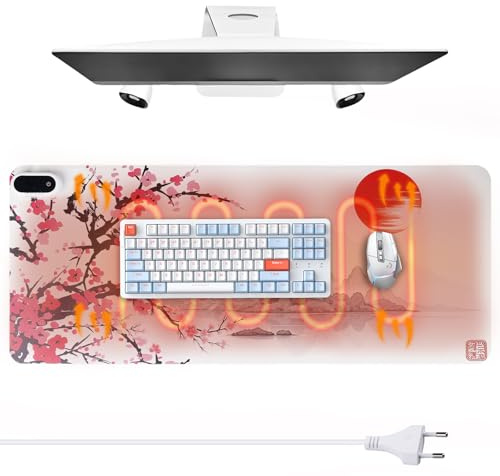 Beheizte Schreibtischunterlage 80x33cm Mit Digitalanzeige & 5 Heizstufen & 4 Stunden Automatischer Abschaltung, USB Wasserdichtes Beheizte Mousepad Für Pc/Laptop, Büro Und Zuhause (Yinchuan-Weiß)