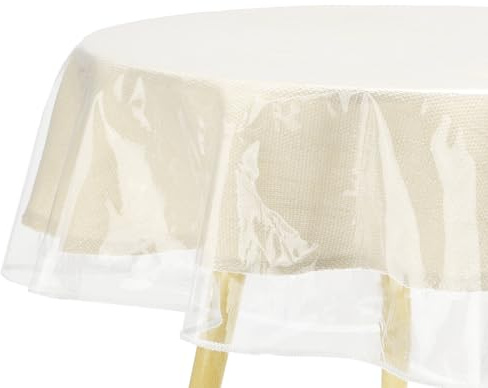 sourcing map 54x72 Clear Plastic Tablecloth with Sewn Finished Edges 2Pcs | Waterproof Oilproof Oval Vinyl Table Cover Protector,Table Cloth for Dining Parties and Holidays