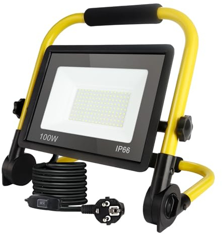 100W 10800LM Led Baustrahler, baustellenlampe mit Stecker, IP66 wasserdicht Baustrahler mit 3,5 m Kabel, tragbar für Werkstatt oder Baustelle, Garage, 6000k Tageslichtweiß