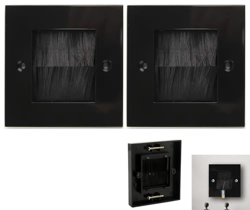 2 Pack Brush Wall Plate, Cable Pass Through Wall Plate Black Faceplate Single Gang Panel for HDMI TV Ethernet Coax Speaker Wires, Easy Installation Management Wall Cover for Home Office Media Room