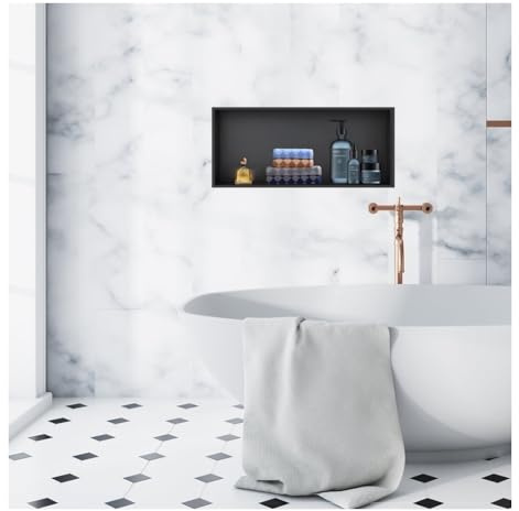 Edelstahl-Eckbadewanne, keine Fliesen erforderlich, modernes Badezimmer-Regal für Toilette und Küche, Wandmontage (schwarz, 62 x 32 x 12,5 cm)