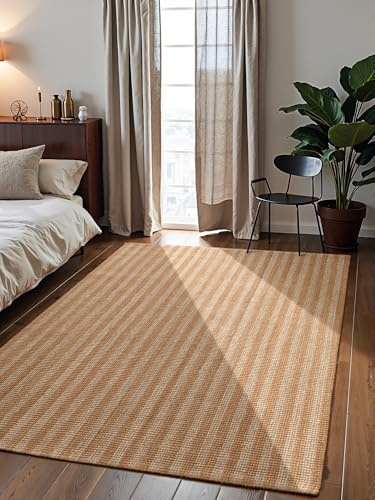 Elle Decoration Juteteppich Amber - Natur Wohnzimmerteppich aus 100% Jute, Handgewebt & Natürlich, Boho Naturfaser Teppich für Wohnzimmer, Schlafzimmer, Esszimmer – Natur Elfenbein Gold, 200x300 cm