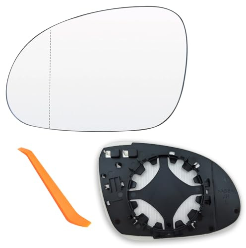 Spiegelglas Links für VW Golf 5 MK5 2003-2008 Beheizbar Außenspiegel | Jetta 5 2005-2010 Passat B6 2007-2011 Fahrerseite Ersatzspiegelglas Asphärisch Glas mit Trägerplatte