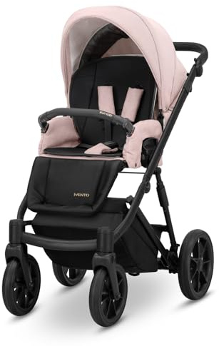 Kunert Ivento 2in1 Kinderwagen mit schwarzem Rahmen und weißem Stil (Rosa)