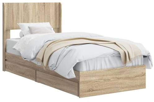 vidaXL Bettgestell mit Stauraum und Kopfteil Sonoma-Eiche 90 x 200 cm, Moderner Stauraum-Bett, rechteckiger Rahmen, Elegantes Kopfteil, minimalistischer Stil, praktisches Möbelstück