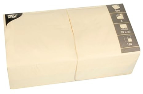 Papstar 1 Karton = 4x250 Servietten, 3-lagig 1/4-Falz 33 cm x 33 cm creme 12478