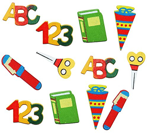 alles-meine.de GmbH 120 tlg. Set: Schulanfang - Streumotive aus Holz - Schultüte + Buchstaben + Stifte - als Tischdekoration zum Schulanfang Kindergeburtstag - Streudeko Bast..
