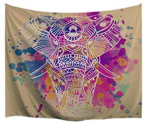 A.Monamour Wanddekor Wandbild Vorhang Wandteppiche Indische Mandala Tribal Tätowierung Bunte Elefanten Kopf Grafik Stoff Wand Hängende Tapisserie Hippie Wand Kunst Für Zu Hause Dekoration 153x102cm