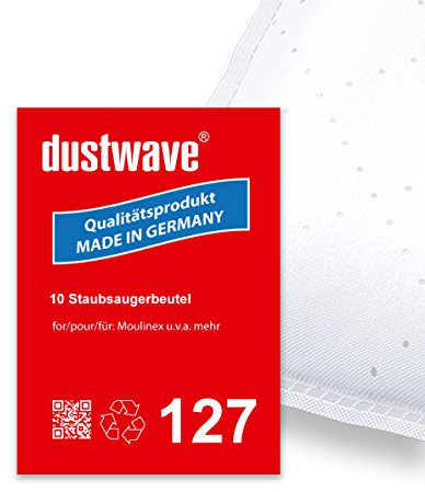dustwave® Lot de 10 sacs d'aspirateur compatibles avec les aspirateurs Moulinex Power Clean 1250 Fabriqué en Allemagne + micro-filtre
