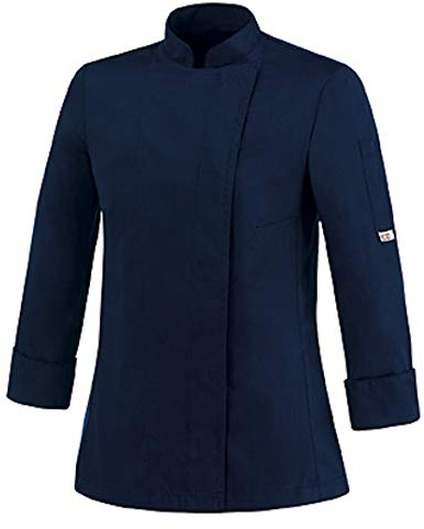 EGOCHEF Damen Kochjacke blau Navy Slim FIT Druckknöpfe (M=38/40)