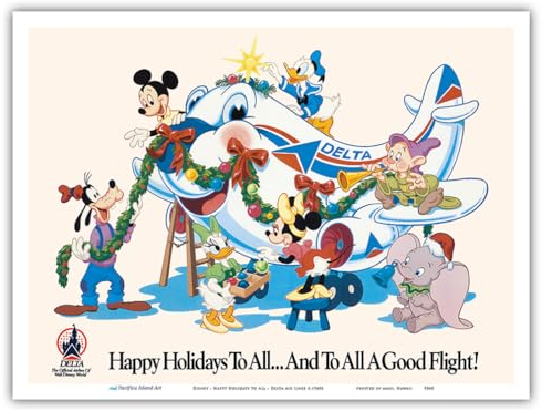 Pacifica Island Art - Mickey Maus - Disney Charaktere - Frohe Feiertage - Delta Air Lines (Offizielle Fluggesellschaft Disney World) - Retro Reise Plakat c.1960s - Kunstdruck 23 x 31 cm