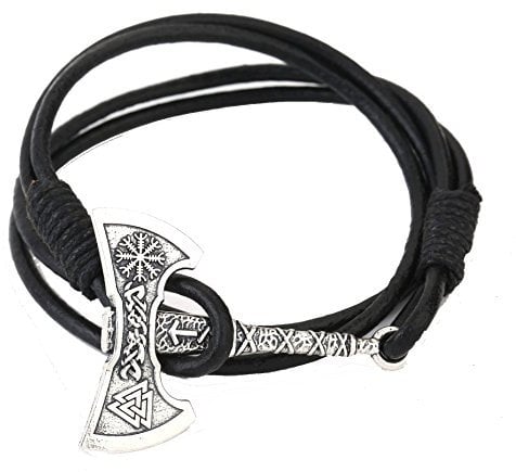 TEAMER Viking Axe Helm of Awe Wrap Bracelet Valknut Amulet Norse Bracelet