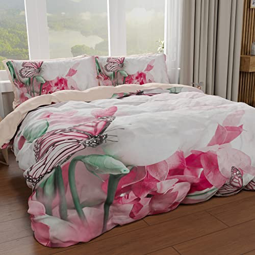 PETTI Artigiani Italiani - Set Copripiumino Singolo 150x200 cm (1 Federa 50x80 cm Inclusa), Parure Copripiumino Morbida Microfibra con Stampa Digitale - Made in Italy - Roses Butterfly