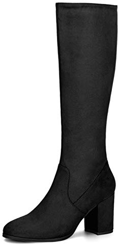 Allegra K Stivali alti al ginocchio da donna con cerniera laterale tacco grosso, Nero, 38 EU