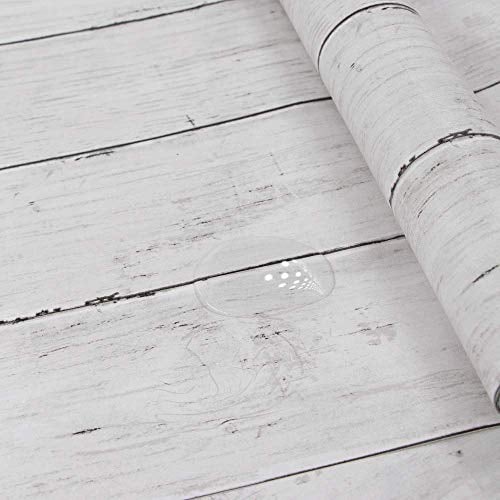 Hode Klebefolie Holzoptik Weiß für Möbel, Selbstklebende Folie Holz für Schrank, Möbelfolie Selbstklebend für Küchenschränke Wasserdicht Tapete 45X300cm