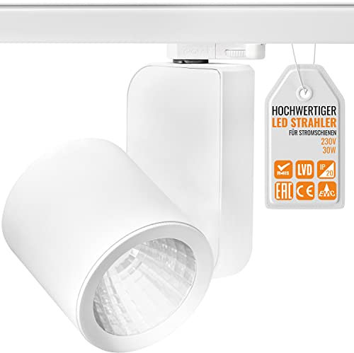 ORANGE LED 3-Phasen Schienen Deckenstrahler - OR-801 LED Spot weiß - 30W - 30° - hochwertiger LED Strahler für Stromschienen - Schienensystem Leuchte - Stromschienenstrahler (4000 Kelvin)