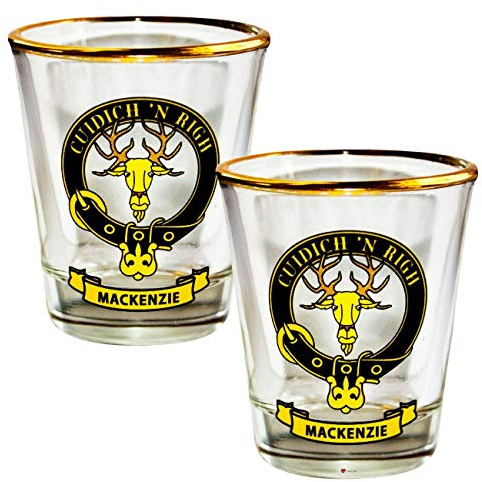 I LUV LTD Shot Glass Wee Dram Mackenzie Clan Crest Set of 2 Whisky Tots