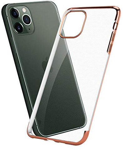 Case For iPhone 11 Pro Max (6.5), Silicone Gel Rubber Case, Rose Gold, Metallic Soft Flexible Case With Clear Back, Protective Cover