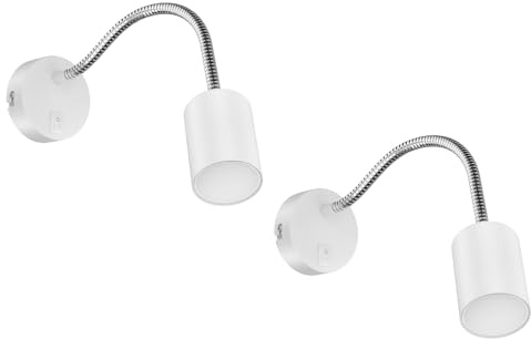 ledscom.de 2x Leselampe WAIKA mit Schwanenhals und Schalter weiß matt, inkl. 630lm LED GU10 Lampe, warm-weiß