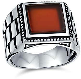 Retro Band Style Geätzt Band Roter Achat Quadratischen Siegelring Für Männer Schwer .925 Sterling Silber Handgefertigt In Der Türkei