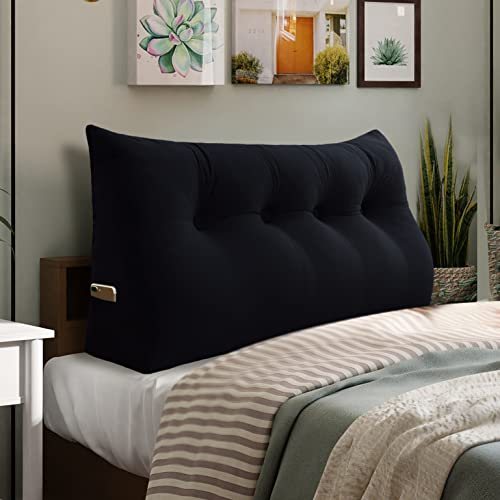 VERCART Rückenkissen Keilkissen Kopfende Großes Bettkissen Bequemes Lesekissen und Rückenteil im Bett 2 in 1 Rückenlehne und Kopfkissen Langes XXL Kissen Sofa Couch Samt 120cm Schwarz