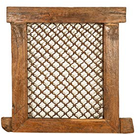 Fenster Gitter aus Massivholz und Eisen antik und alt mit Rahmen für Innen oder Außen