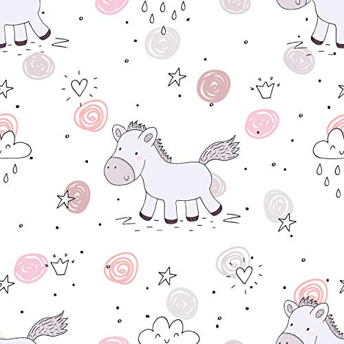 decomonkey Fototapete selbstklebend Kinder Kinderzimmer Tapetenrolle 10 m Tapete Vliestapete Deko Panel Modern Design Wanddeko Wandtapete | Pony Pferd