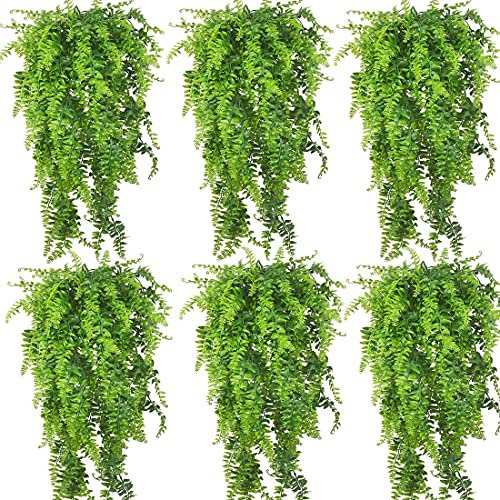 PINVNBY Reptile Plants Hanging Fake Vines Boston Climbing Terrarium Plant with Suction Cup for Bearded Dragons Lizards Geckos Snake Pets Hermit Crab and Tank Habitat Decorations (6 Pack)