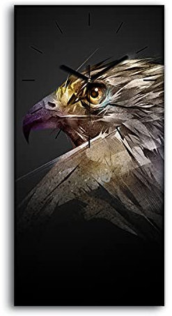 Coloray Uhr auf Leinwand - Schwarze Hände - Dekoration Wand Uhr Segeltuch Ohne Tickendes Geräusc Wohnzimmer Kunst - Tiervogel Eagle Kunst