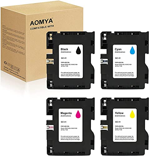 Aomya GC-41 Sublimationstintenpatrone, Wärmeübertragung, kompatibel mit Ricoh GC41 für IPSiO SG3100 SG2100L SG2010L Aficio SG3110DNW SG2100N SG3100SNW SG2100 SG3110DN SG2010DN 4 Stück