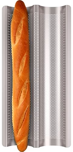 Baguette Pan - Fulimax French Bread Pans For Baking Pans, Nonstick 2 Slots Perforated Italian Loaf Pan Mold Long French Bread Pan Golden