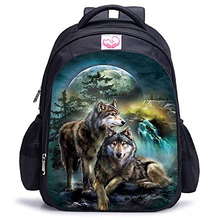 TXZSTGB Mode Schultasche Wolf Tier Löwe Erwachsener Rucksack Kinder Schulranzen Mädchen Jungen Mode Rucksäcke (41x28x12 cm/16 Zoll) 3D gedruckter Rucksack