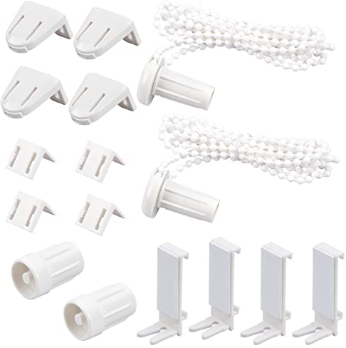 2 Sets 17mm Fixation pour Store Enrouleur, Kit Complet des pièces de Rechange pour Double Store Klemmfix, Store Fenêtre Enrouleur Chaînette Support de Serrage de Plastique sans Percage