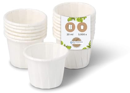 BIOZOYG vasos de papel 20 ml blanco I Cuenco de salsa ecológico I Vasitos blancos hechos de papel encerado I Biodegradable y libre de plástico I hecho de materiales reciclados I 5000 unidades