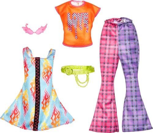 Barbie Fashions Lot de 2 Tenues pour poupée Barbie Comprenant 2 Looks sur Le thème du Rock 'n Roll et 2 Accessoires