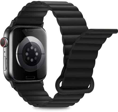 Anlinser Kompatibel mit Apple Watch Armband 49/46/45/44/42/41/40/38mm, Doppelseitiges Wendbares mit Loop Magnetic Ersatzband für iWatch Serie 10/9/8/7-1SE (42/41/40/38, Schwarz)