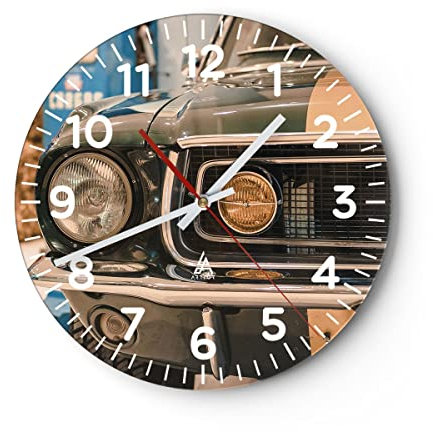 Modern Wanduhr Abdeckung Ford Mustang 40x40cm Rund Groß Wand Uhr Glas Analog Zimmeruhren Küche Büro Wohnzimmer Glasuhr Wall Clock Dekoration Design Wanddekoration Küchenuhr C4AR40x40-4480