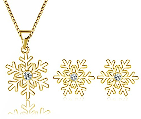 Cangall Silber Weihnachten Schmuck Set Damen, 925 Sterling Silber Schneeflocke Halskette & Ohrstecker Set, Silber Schneeflocke Weihnachts Schmuckset, 45cm Silberkette mit Anhänger & Ohrstecker Set
