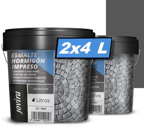 JOVIRA PINTURAS Resina-Esmalte Hormigón Impreso. Resina renovadora para pavimentos de hormigón. (2x4 Litros, Antracita) I-4B