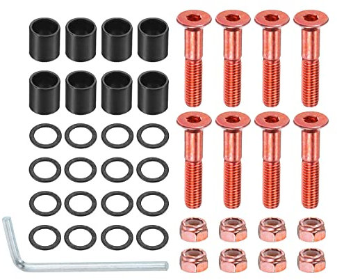 PATIKIL 8Stk 1 Skateboard Hardware Schrauben Bolzen Kit Sechskantschlüssel Teile mit Abstandshalter Unterlegscheiben Muttern Schraubenzieher für Skateboard Rad Zubehör Rot Schwarz