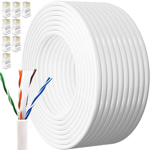 Cable Ethernet 40 Metros, Cat 6 Cable de Red Sin Blindaje UTP(Unshielded twisted pair) Cable a Granel Rj45 Network Cable Gigabit Blanco LAN Alta Velocidad Cable Internet de 250mhz