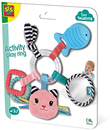 SES Creative 13124 - Aktivitäts-Spielring Katy die Katze, Sensorisches Spielzeug für Babys ab 3 Monate