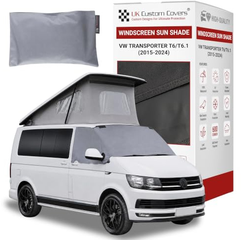UK Custom Covers VW T6 Pop Top Windschutzscheibenabdeckung - Windschutzscheibe Frostschutz / Camper Van Scheibenabdeckung Wasserdicht für Winter passend für Transporter, Caravelle, Kombi und Shuttle