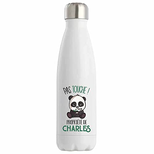 Bouteille Isotherme Charles Pas Touche Panda | Idée Gourde Cadeau Travail Métier Humour Collègue Homme Anniversaire Noël