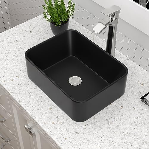 Dcolora Black Vessel Sink Rectangle 16x12 Matte Black Bathroom Vessel Sink Rectangular Above Counter Ceramic Porcelain Lavatory Vanity Sink Bowl Basin