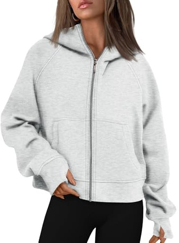 AUTOMET, Felpa con cappuccio da donna con zip, giacca in pile oversize, abiti alla moda per l'autunno e l'inverno, Grigio, Small