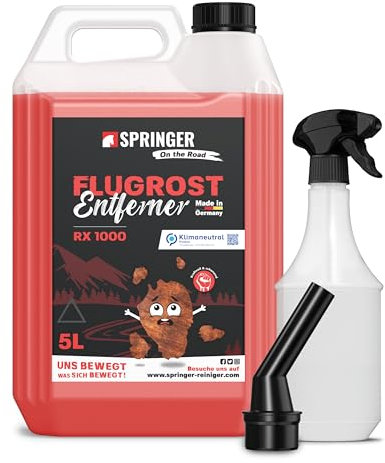 SPRINGER RX1000 - - Flugrostentferner 5L - - Made in Germany - - Schonender & tiefenwirksamer Rost-Reiniger - - Rostentferner für Flugrost, Korrosionsspuren, Industriestaub, etc.