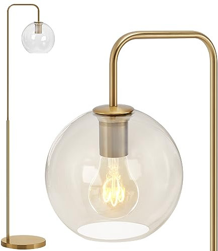 INMOZATA Floor Lamps for Living Room with Glass Lampshade, Reading Tall Lamp for Study, Brass Gold Industrial Standing Floor Lamp for Home Office