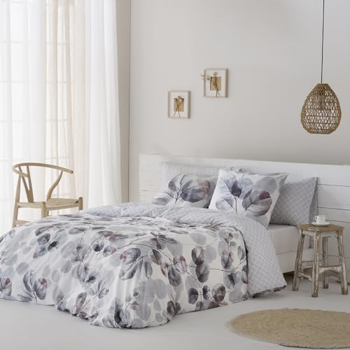 COTTON ARTean Lorna Bettbezug aus Baumwollperkal, Fadenzahl 180, wendbar, für Betten von 200 cm (290 x 260 cm) + 2 Kissenbezüge (45 x 110 cm), Grau