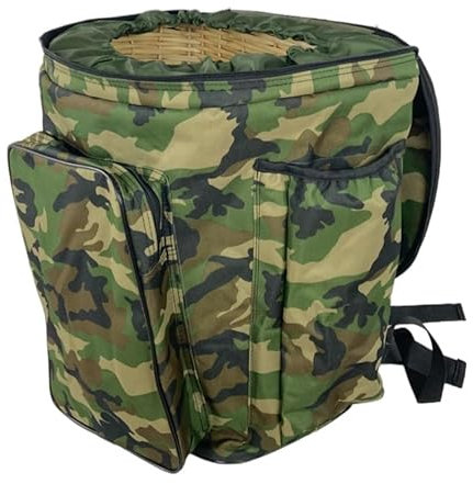 Capra Group Zaino XL Raccolta Funghi Professionale Verde Mimetico con gerla cesta, con Fondo a Rete Montagna Porta Funghi cm. 41x35x43 cm